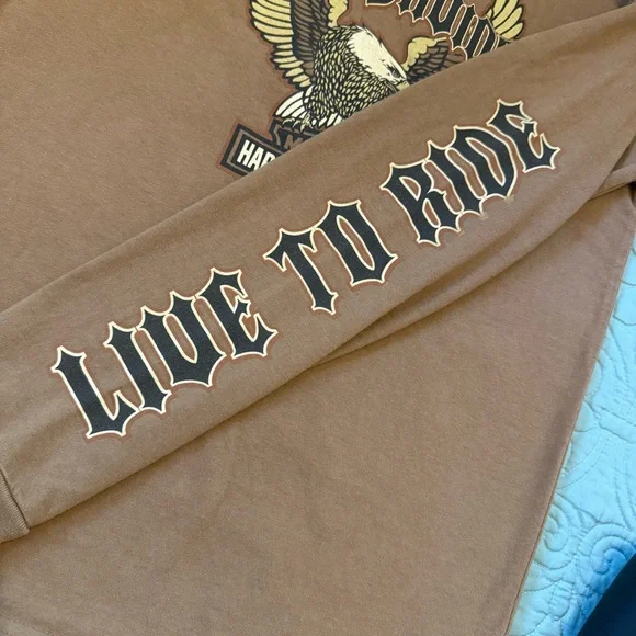 Harley-Davidson Tan Long Sleeve Women’s Graphic Tee Size S Wisconsin - Picture 9 of 10